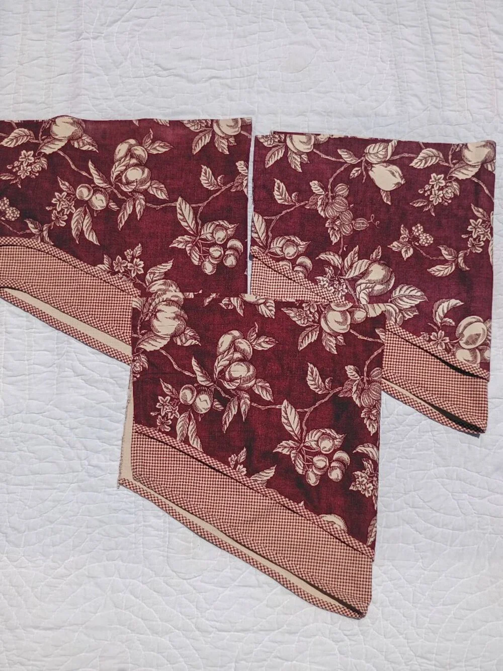 Set of 3 Waverly Garden Room Curtain Valances Ascot Red Gingham Fruit and Floral